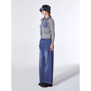 Pintuck Wide Denim Pants (INDIGO)