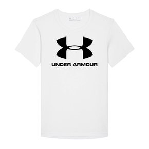 UA 스포츠스타일 로고 K 키즈 아동 주니어 반팔티 화이트 1363282-100