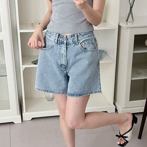 [옷자락] 여자 베이직 와이드 여름쇼츠 뒷밴딩 논스판 청반바지