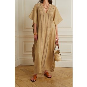 Brea Oversized Crochet And Linen Kaftan 라이트 브라운