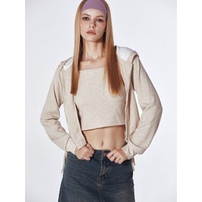 Side Ruched Cami Hoodie Zip Up Set (BEIGE)