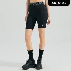 MLB [코리아공식]여성 모노그램 럭슬레저 5부 밴드포인트 바이크쇼츠 NY (Black)