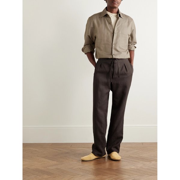스토파 스트레이트 레그 플리츠 리넨 드로우스트링 팬츠 46376663163000226
