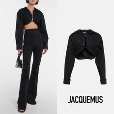 JACQUEMUS 자크뮈스 La Chemise Machou 블랙 코튼 리넨 블라우스 탑