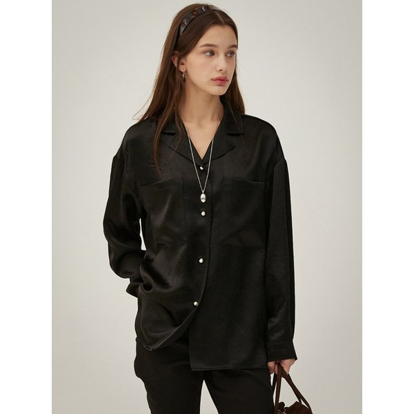 PEARL OPEN COLLAR SHIRT -  BLACK