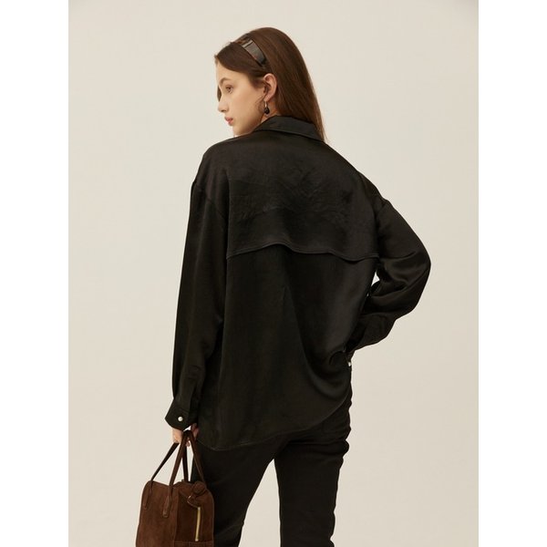 PEARL OPEN COLLAR SHIRT -  BLACK