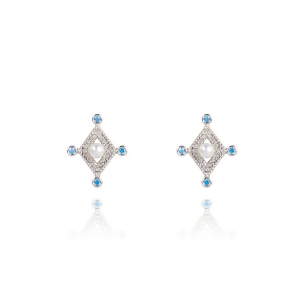 Skyward Cubic Pearl Earrings[스카이워드 큐빅 진주 귀걸이 _ 실버]