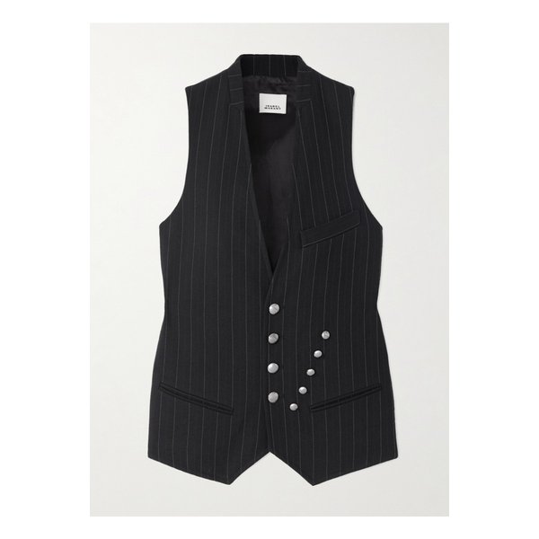 마농 핀스트라이프 새틴 코튼 블렌드 트윌 베스트 46376663162944484