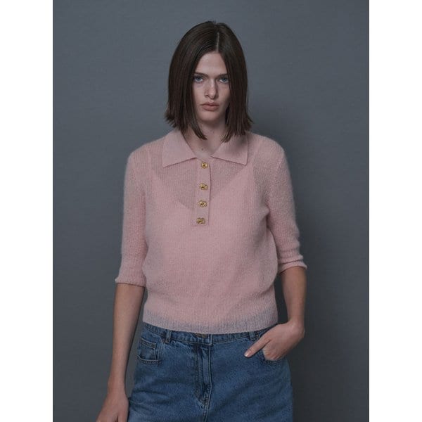 Italy Mohair Gold Button Knit - Pink