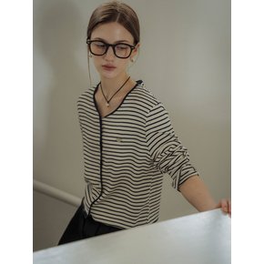 Stripe coloring point cardigan_Black