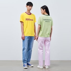 [NOROO] 남녀공용 레터링 배색포인트 티셔츠  옐로우 (BC4542K01E)