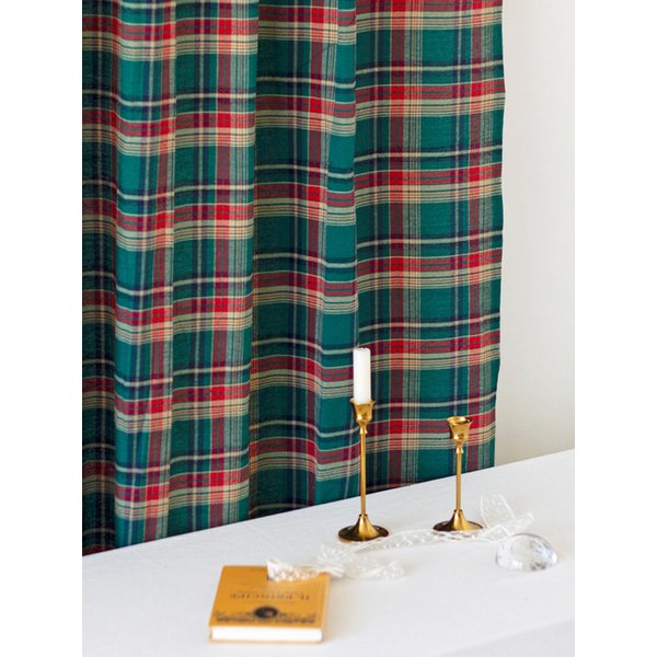 윈터 딥 그린 빈티지 체크 커튼