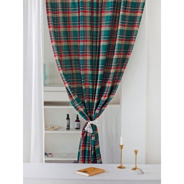 윈터 딥 그린 빈티지 체크 커튼
