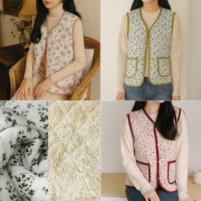 [큰손할인] 누빔 꽃무늬 조끼 베스트 수면 기모 따뜻한 김장 방한 시골 캠핑