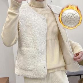 간절기 베스트 여자 보온 포켓 브이넥 양털 후리스 (S23495237)
