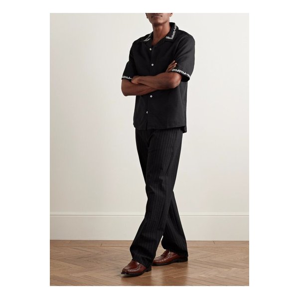 코리더 컨버터블 칼라 자수 리넨 코튼 혼방 보일 셔츠 블랙 1647597357080225