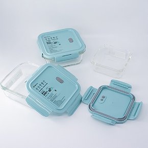 숨쉬는 밀폐용기 정사각2호 570ml/유리용기/유리밀폐용기/음식용기/투명밀폐용기/반찬용기/찬용기/