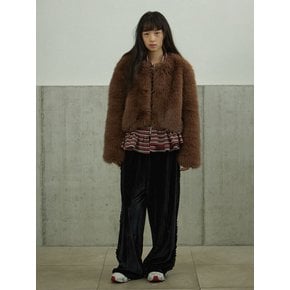 Fluffy Fur Cropped Jacket_Brown