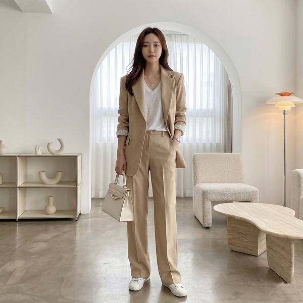 확대된 대표 스타일라떼 / 클래식 루즈핏 자켓 슬랙스 투피스 정장세트 세미 캐주얼 수트셋업