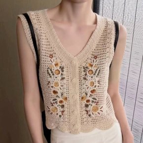 여성 여름 크로셰 베스트 니트 예쁜 크로쉐 조끼