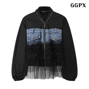 캐쥬얼 데님 배색 레이스 여성 항공 자켓 (GOCJK033D)