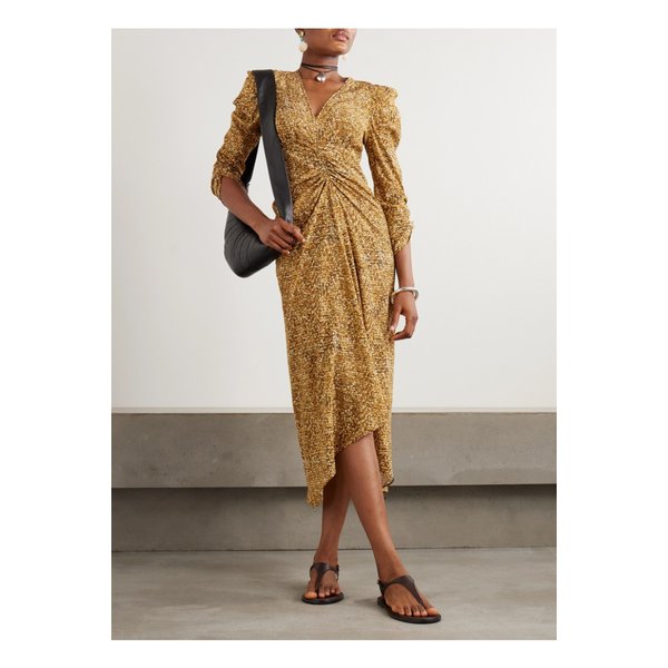 알비니 프린트 개더 실크 혼방 미디 드레스 브라운 46376663162889830