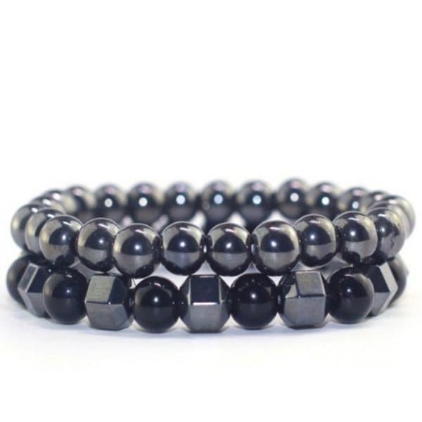 합격뱅글 남성팔찌 두줄팔찌 다크그레이 클린석 구슬형 (WFJ0Y9Z)