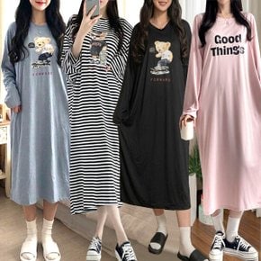 곰돌이원피스 긴팔원피스 반팔원피스 단가라 베어롱원피스 오버핏원피스 빅사이즈원피스 수면잠옷 파자마