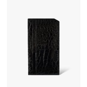 플랫 롱 악어가죽 지갑 블랙 유광  지폐,카드 수납 / Flat long crocodile leather wallet Black