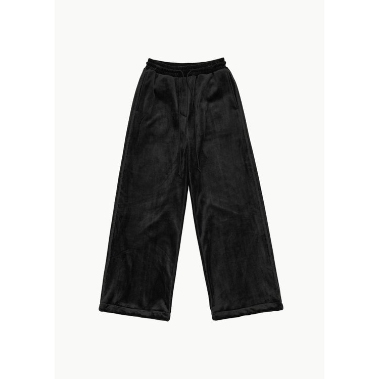 AMOMENTO Velour Fleece Drawstring Pants - Black