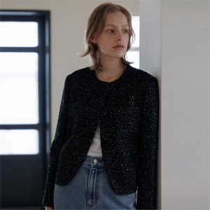 blank03 [블랭크03] spangle tweed jacket [Italian fabric] (black)
