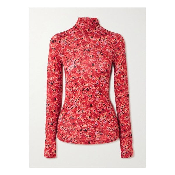 조엘라 프린트 스트레치 메시 터틀넥 탑 레드 1647597343381561