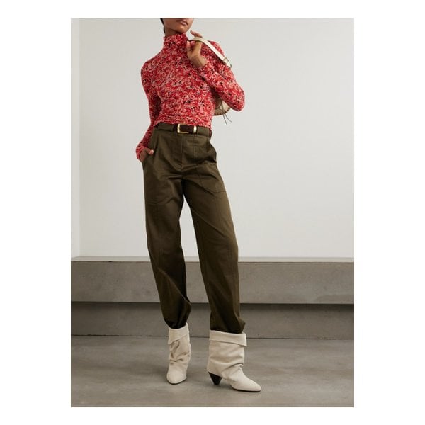 조엘라 프린트 스트레치 메시 터틀넥 탑 레드 1647597343381561