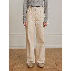 Button Detail Semi Wide Jean - Cream