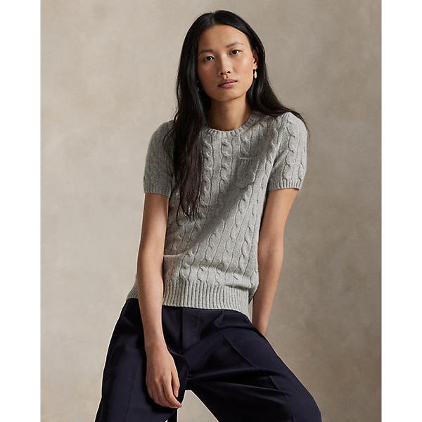 여성 케이블 울 캐시미어 숏 슬리브 스웨터(WMPOSWENC021270999)