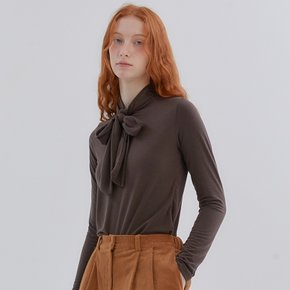 RIBBON SCARF TURTLENECK TOP_BROWN