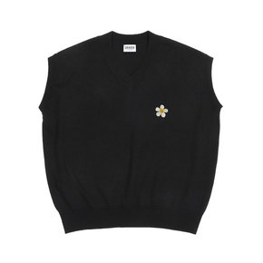 [UNISEX]플라워도트 자수 니트 베스트_블랙