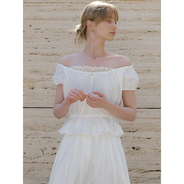 lace shirring 2-way blouse (white) orc 6026