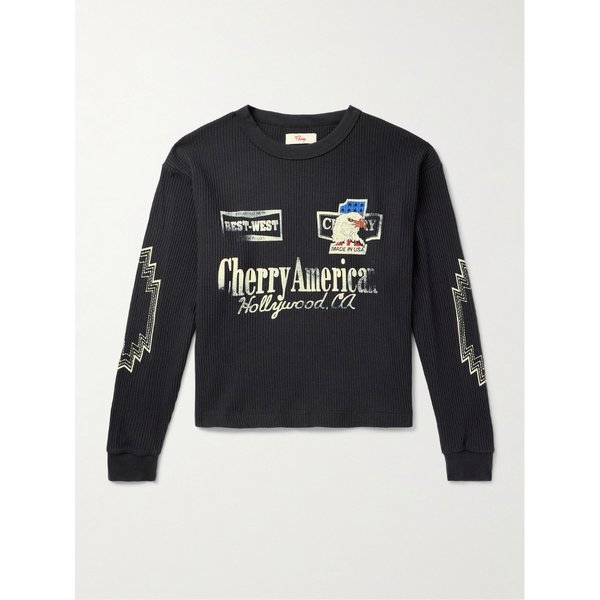 체리 로스앤젤레스 베스트 웨스트 서멀 크롭 와플 니트 코튼 블렌드 티셔츠 46376663162994144