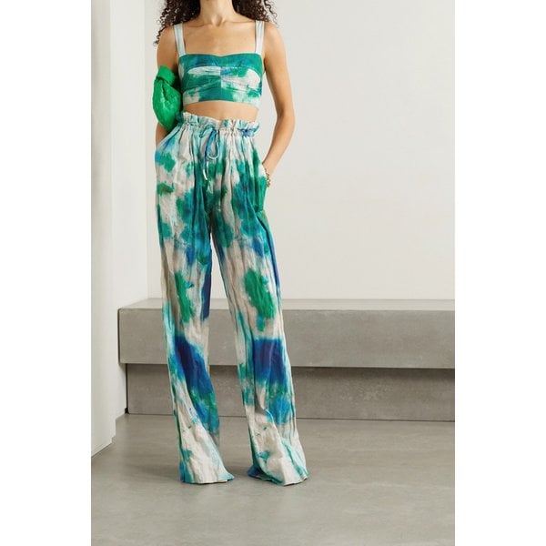 Cropped Printed Crinkled Cotton-blend Top 블루