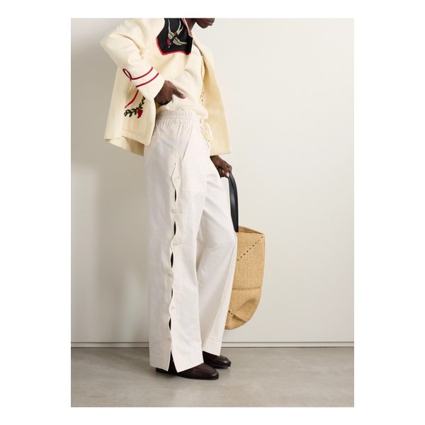 샤이 컷아웃 버튼 디테일 코튼 리넨 혼방 와이드 팬츠 아이보리 1647597360063033