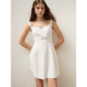 Faven Scallop Neck Linen Minidress (White)