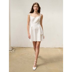 Faven Scallop Neck Linen Minidress (White)