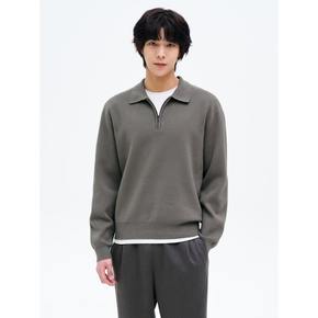이중직 카라 반집업 니트  그레이 (425151LY23)