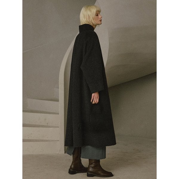 캐시미어 핸드메이드 하이넥 롱 코트 [차콜]