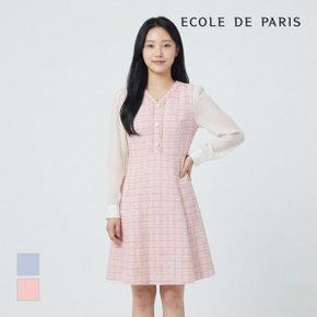 [에꼴드파리/드라로얄] 소매배색 트위드 원피스_RB33WOAE13Z