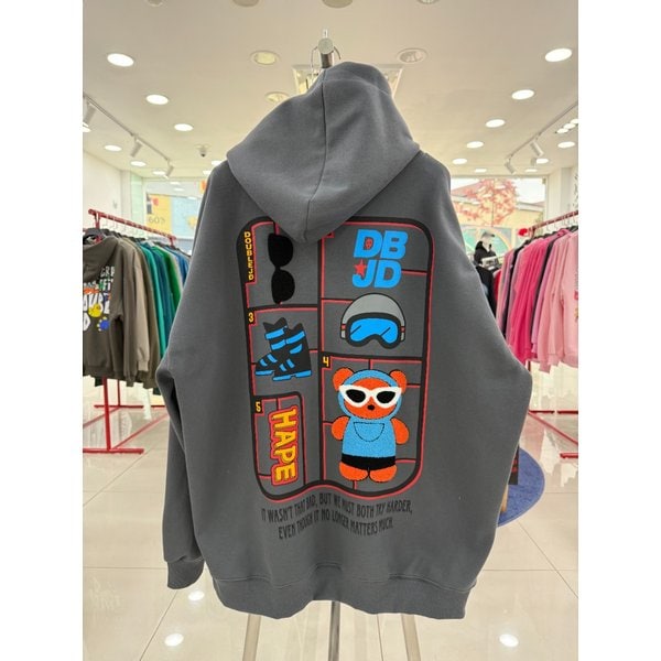 [여주점] ,뒷면 선글베어,남여공용티셔츠후드티셔츠,챠콜JGET30904