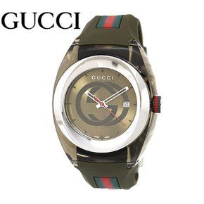 GUCCI YA137106 SYNC BOX[] 구찌 싱크 맨즈 워치 손목시계 아날로그 쿼츠 카키 러버 밴드 선물