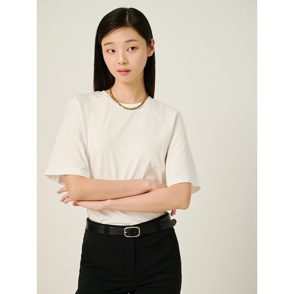 밑단 스트링 반소매 티셔츠  화이트 (BF5742C021)