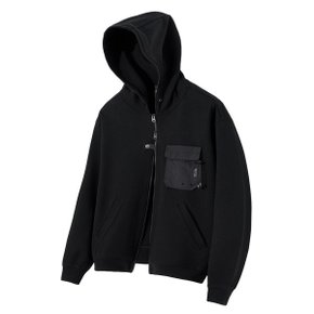 Edge Slit Pocket Hood Zip up  Black  _P348903075